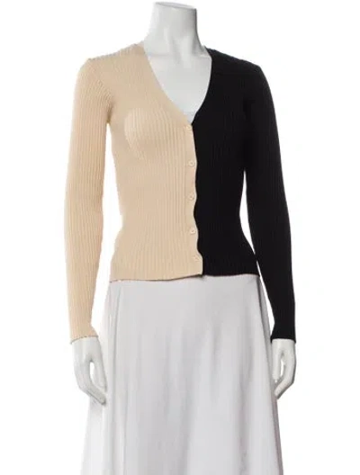 Pre-owned Staud Colorblock Pattern V-neck Top In Neutral