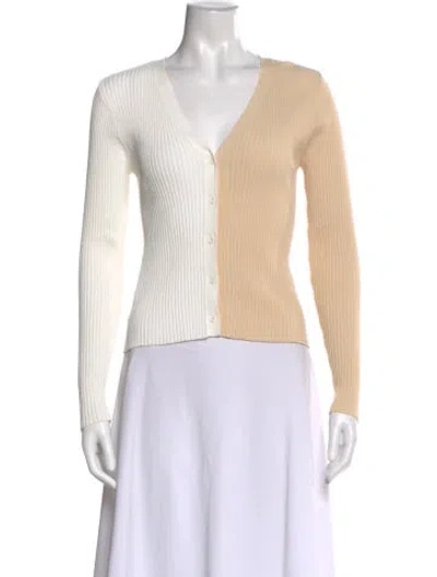 Pre-owned Staud Colorblock Pattern V-neck Top In Neutral