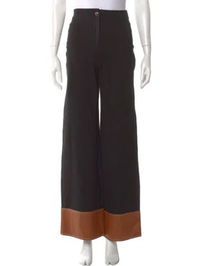 Pre-owned Staud Colorblock Pattern Wide Leg Pants In Black