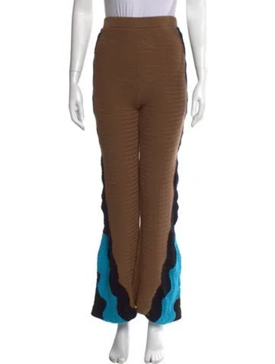 Pre-owned Staud Colorblock Pattern Wide Leg Pants In Brown