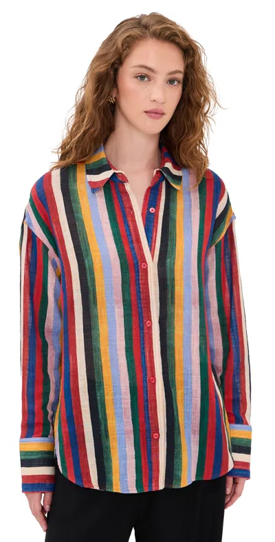 Staud Colton Shirt Artist Stripe In Multi