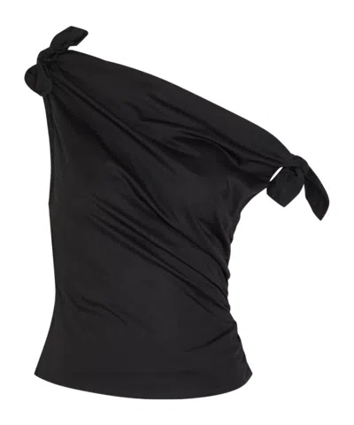 Staud Bellaria Asymmetric Knot-detailed Cotton-blend Poplin Top In Black