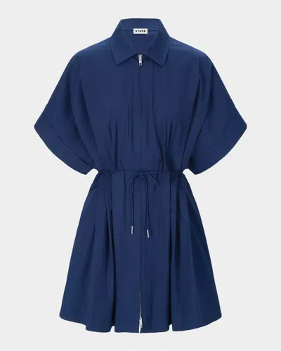 Staud Cori Zip-front Mini Dress In Blue