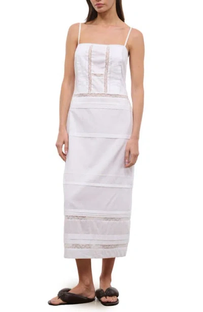 Staud Corinna Embroidered Cotton Voile Midi Dress In White