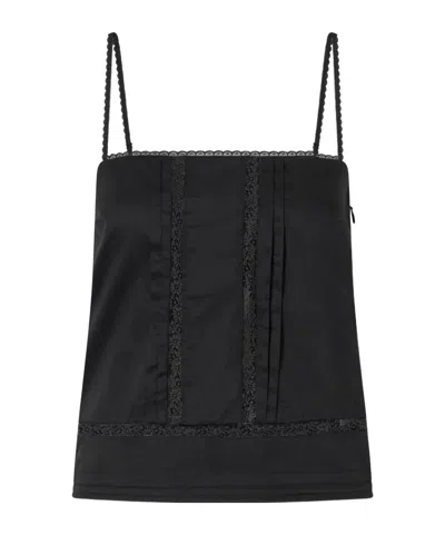 Staud Corinna Lace-trimmed Cotton Top In Black
