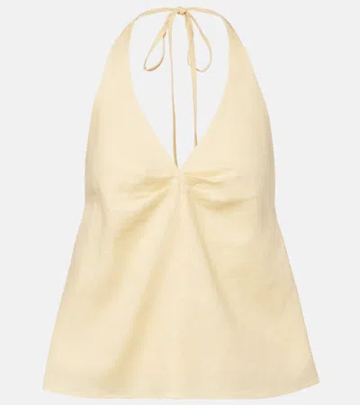 Staud Corso Halterneck Linen Top In Neutral