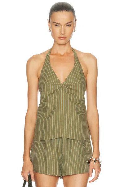 Staud Corso Striped Halterneck Linen Top In Green