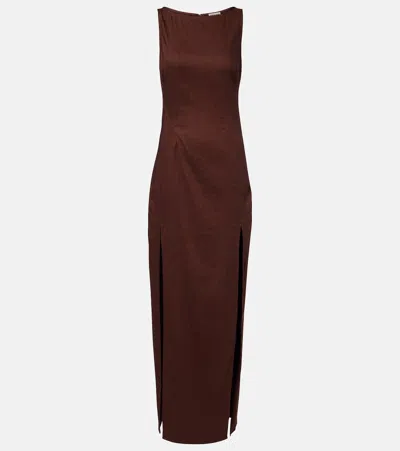 Staud Costa Linen-blend Maxi Dress In Brown