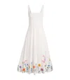 Staud Wells Pleated Embroidered Cotton-blend Poplin Midi Dress In White