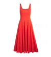 Staud Cotton-blend Wells Midi Dress In Orange