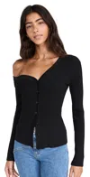 Staud Craftsman One Shoulder Ribbed Cardigan In Black