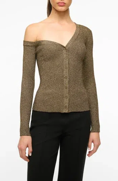 STAUD STAUD CRAFTSMAN METALLIC ONE-SHOULDER SWEATER
