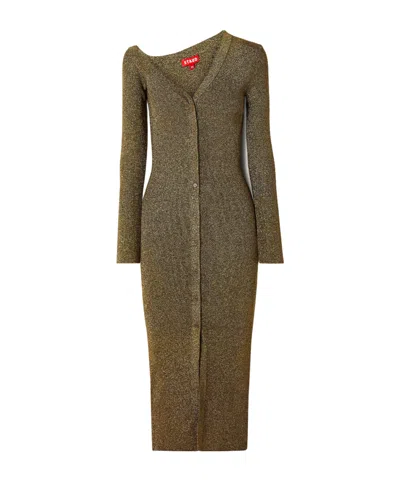 Staud Craftsman Metallic Ribbed Knit Dress In Brown