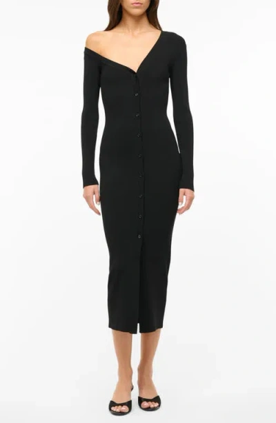 Staud Craftsman One-shoulder Midi Sweater Dress In Black