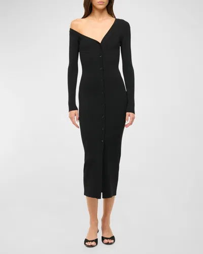 STAUD CRAFTSMAN ONE-SHOULDER MIDI SWEATER DRESS