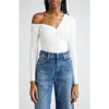 Staud Craftsman One Shoulder Ribbed Cardigan In White