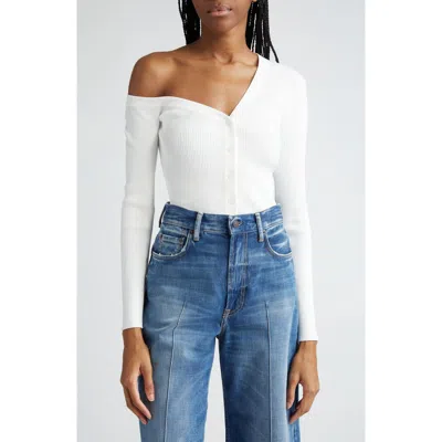 Staud Craftsman One-shoulder Rib Cardigan In White
