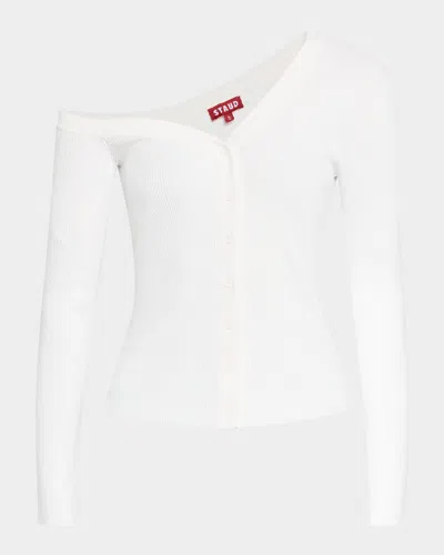 Staud Craftsman One-shoulder Rib-knit Sweater In Ivory