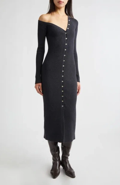 Staud Craftsman Rib One-shoulder Sweater Dress In Black