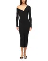 Staud Craftsman One-shoulder Long Sleeve Rib Midi Dress In Black