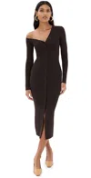 Staud Craftsman One-shoulder Long Sleeve Rib Midi Dress In Black