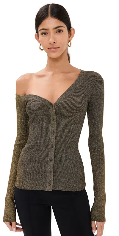 Staud Craftsman Metallic One-shoulder Sweater In Metallic Gold