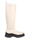 Staud Side Zip Leather Boots In Neutral