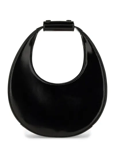 Staud Crescent Moon-shaped Mini Bag In Polished Black Leather