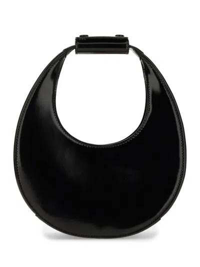 Staud Crescent Moon-shaped Mini Bag In Polished Black Leather