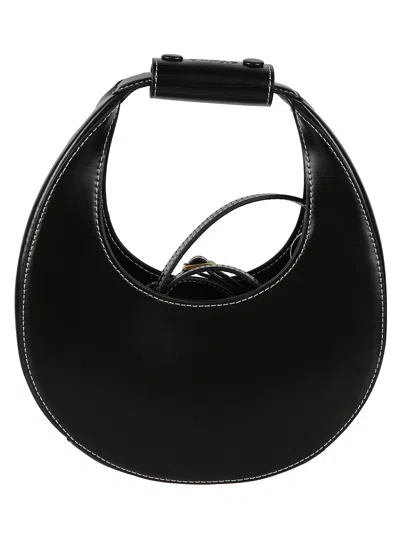 Staud Crescent Moon Shoulder Bag With Gold Hardware And Contrasting Stitching In Black
