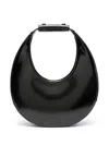 Staud Crescent-shaped Shoulder Bag In Glossy Black Leather In Black