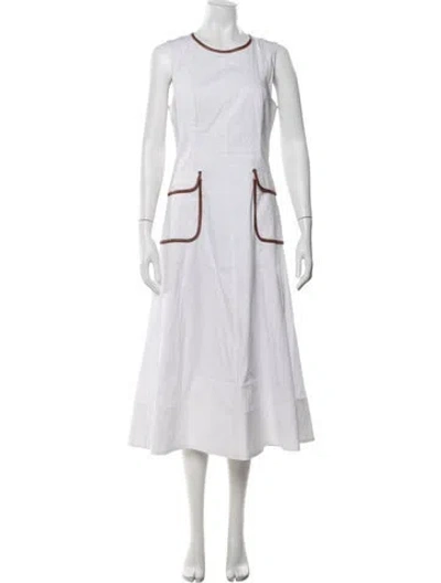 Pre-owned Staud Crew Neck Knee-length Dress In White