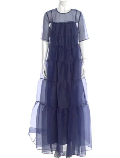 Pre-owned Staud Crew Neck Long Dress In Blue