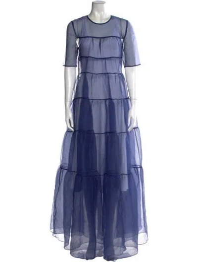Pre-owned Staud Crew Neck Long Dress In Blue