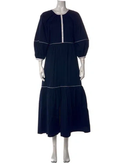 Pre-owned Staud Crew Neck Long Dress In Blue