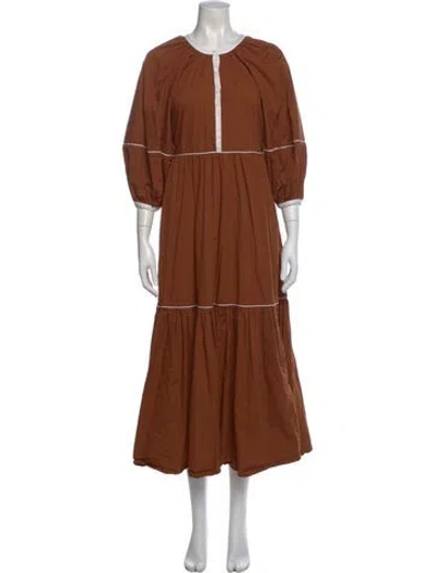 Pre-owned Staud Crew Neck Long Dress In Brown