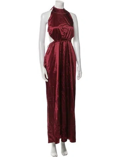 Pre-owned Staud Crew Neck Long Dress In Burgundy