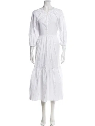 Pre-owned Staud Crew Neck Long Dress In White