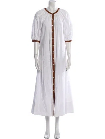 Pre-owned Staud Crew Neck Long Dress In White