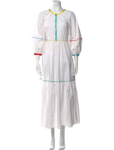 Pre-owned Staud Crew Neck Long Dress In White