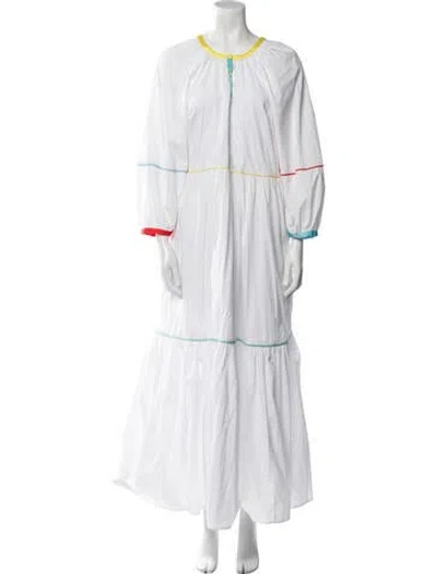 Pre-owned Staud Crew Neck Long Dress In White