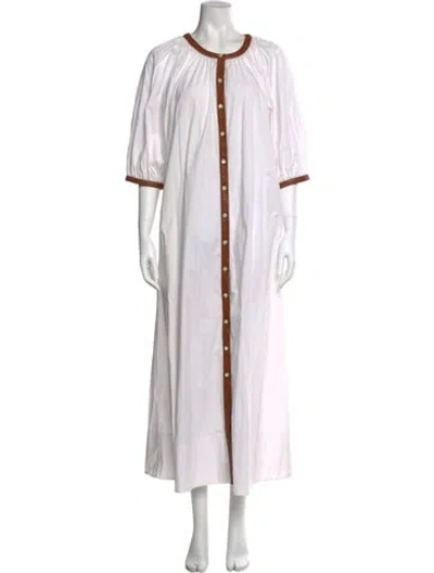 Pre-owned Staud Crew Neck Long Dress In White