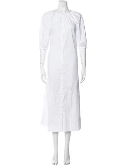 Pre-owned Staud Crew Neck Long Dress In White