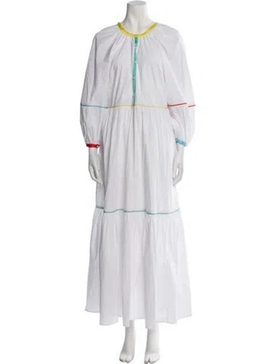Pre-owned Staud Crew Neck Long Dress In White