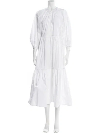 Pre-owned Staud Crew Neck Long Dress In White