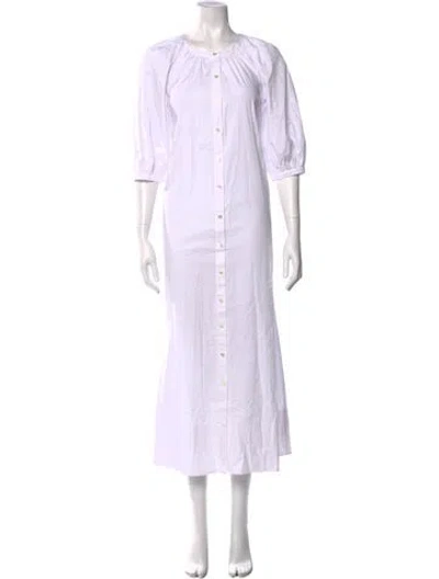 Pre-owned Staud Crew Neck Long Dress In White