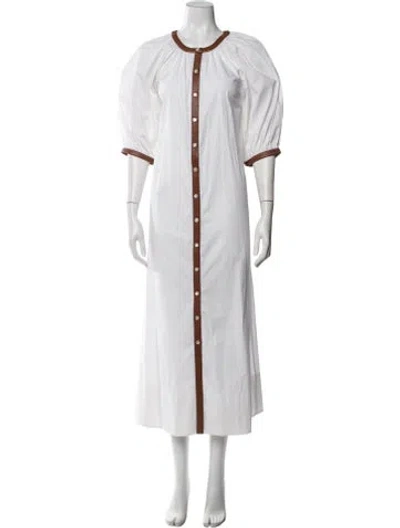 Pre-owned Staud Crew Neck Long Dress In White