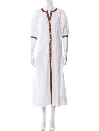 Pre-owned Staud Crew Neck Long Dress In White