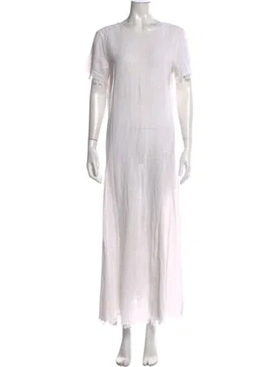 Pre-owned Staud Crew Neck Long Dress In White