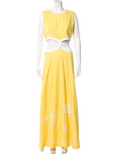 Pre-owned Staud Crew Neck Long Dress In Yellow